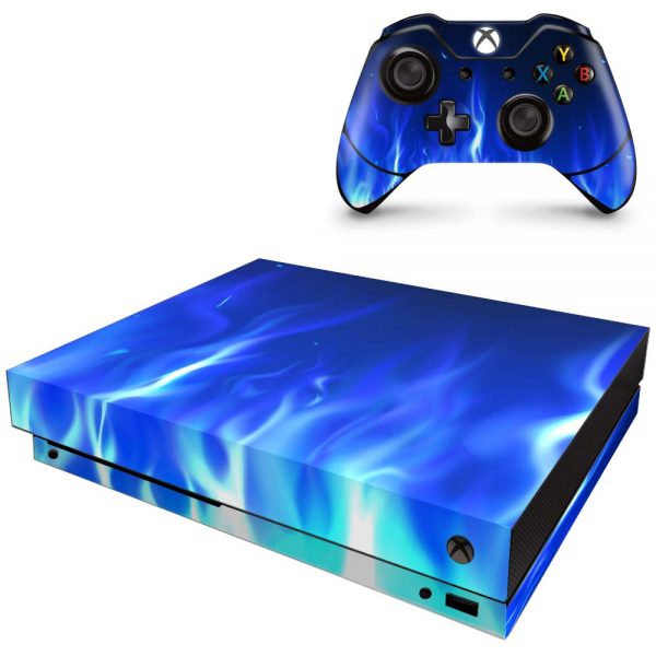 Folie Skin Blue Flames Consolă și Controller Xbox One X